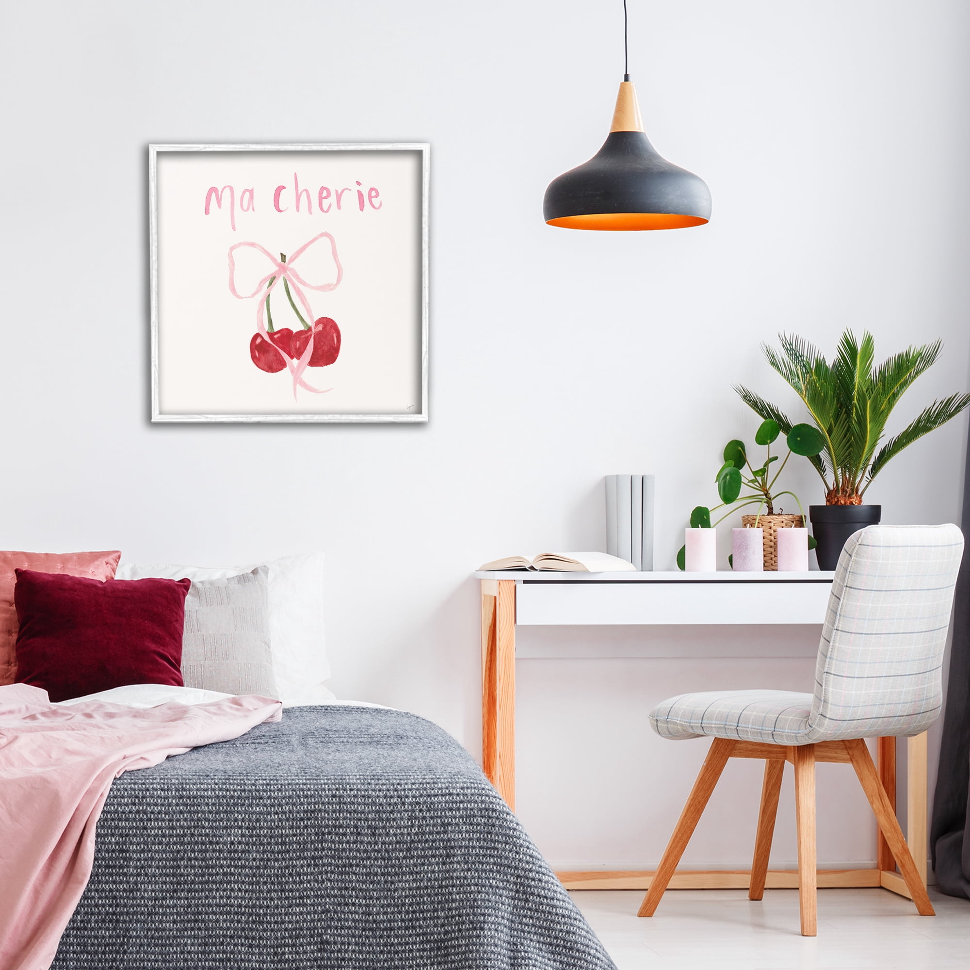 Stupell Industries Ma Cherie Ribboned Cherries White Framed Giclee Art, design by Lucille Price