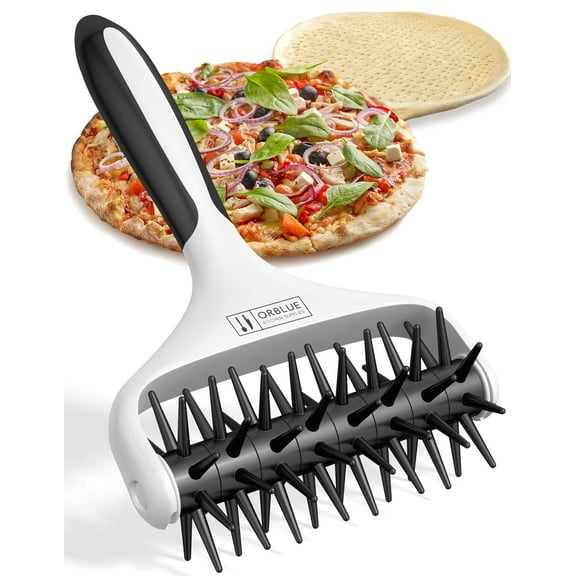 Orblue Pizza Dough Docker Pastry Roller with Spikes, Pizza Docking Tool for Home & Commercial Kitchen - Pizza Making Accessories that Prevent Dough from Blistering, Black