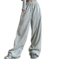 thumbnail image 3 of Women Sweatpants High Waisted Straight Leg Sweatpants with Lace Trim Wide Leg Casual Lounge Pants Grey M, 3 of 9