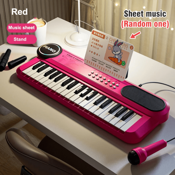Electric Piano Keyboard for Girls, Portable Music Instruments with Microphone for Kids Christmas Birthday Gifts(Red)