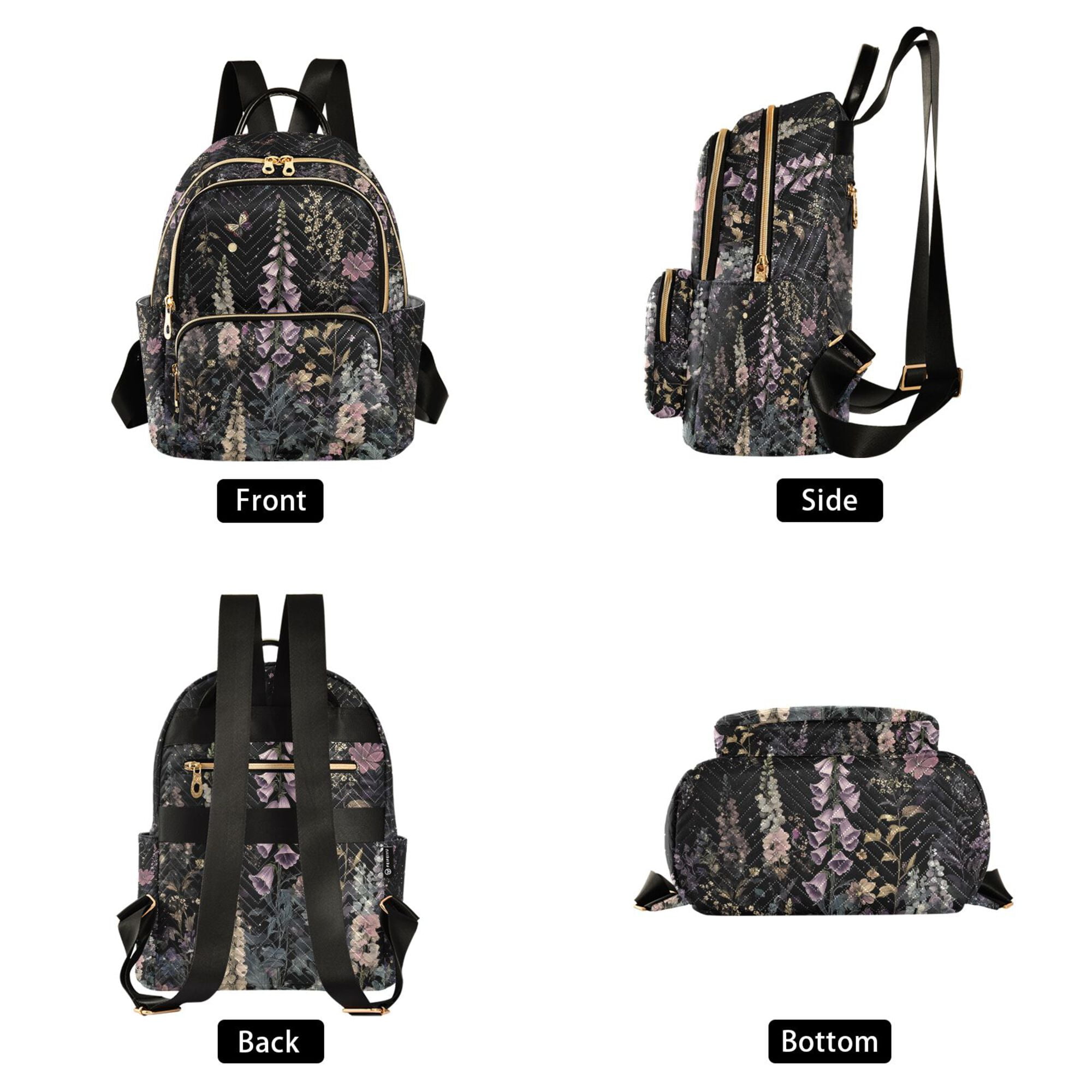 FORMRS Mini Backpack Purse for Women Travel Daypack Casual Shoulder Bag, Dark Flowers Pattern