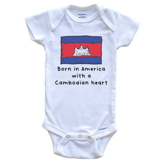 Born In America With A Cambodian Heart Cute Cambodia Flag Baby Bodysuit, 0-3 Months White