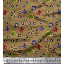 Soimoi Brown Cotton Duck Fabric Leaves,Insect & Floral Artistic Print Fabric by The Yard 42 Inch Wide