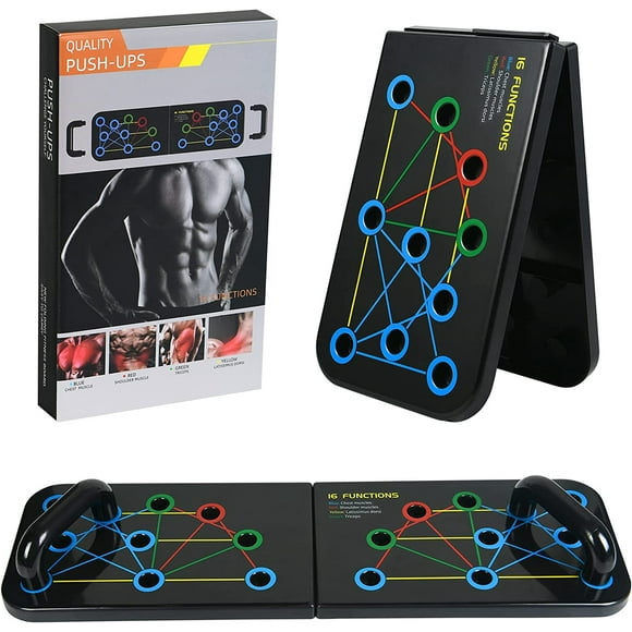 Push Up Board, 16 in 1 Multifunctional Foldable Push-Up Rack Board with Fitness Bands, Color Coded Push Up Stands