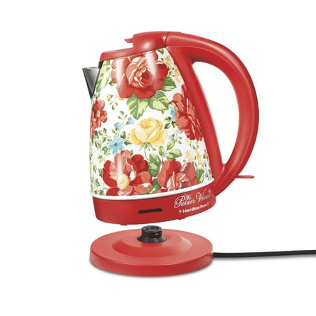 The Pioneer Woman Vintage Floral/Red Electric Kettle, 1.7 ...