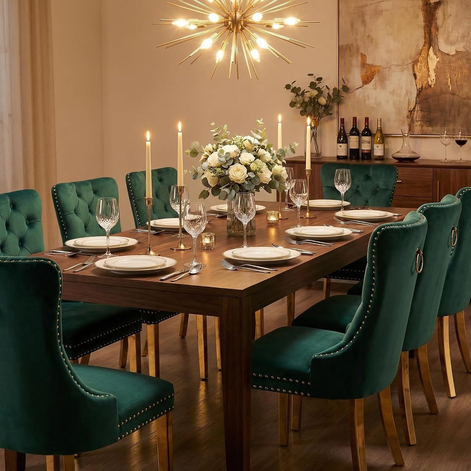 Collection Tufted Velvet Dining Chair, Nailhead Trim, Solid Wood Legs, Set of 2