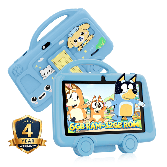 TABWEE Kids Tablet 7 inch, 6GB RAM 32GB ROM, HD IPS Display, WiFi Bluetooth, Dual Cameras, Parental Control, Educational Android Tablet, Ideal Gift for Boys Girls, Shock‑Proof Silicone Case, Blue