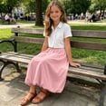 thumbnail image 5 of Fesfesfes Girls Solid Color Casual Midi Skirt,Elastic High Waist Flowy A-Line Skirt,Kids Side Pocket Everyday Skirt for School Daily Wear Outdoor Activity, 5 of 9