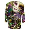thumbnail image 3 of DDAPJ pyju Mardi Gras Shirts for Women 3/4 Sleeve Mask Graphic Casual Round Neck Tunic Tops New Orleans Carnival Party Tee Shirt Holiday Blouses Multicolor L, 3 of 5