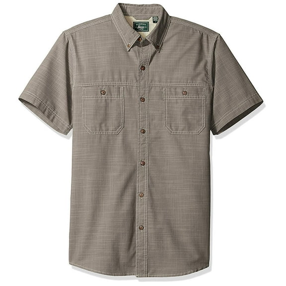 G.H. Bass & Co. Men's Rock River Textures Solid Crosshatch Short Sleeve Shirt, Pewter, Medium