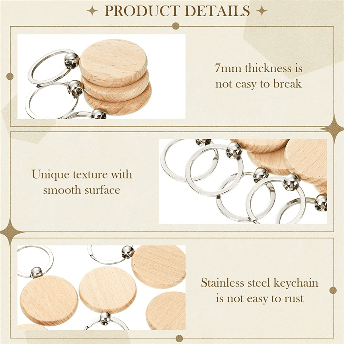 500Pieces Wooden Keychain Blanks Bulk Round Wood Engraving Blanks Unfinished Wooden Key Ring Key Tag B