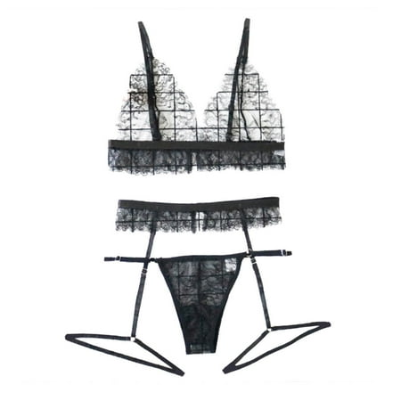 SUNSIOM Women Sexy Lace Lingerie Set Bra+G-string+Garter?Erotic