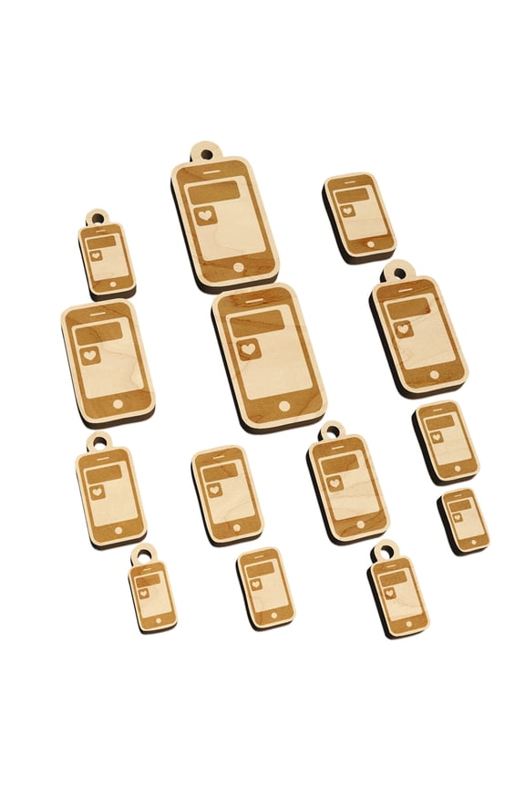 Mobile Tablet Phone Heart Text Message Wood Mini Charms Shapes DIY Craft Jewelry - No Hole - 30mm (6pcs)
