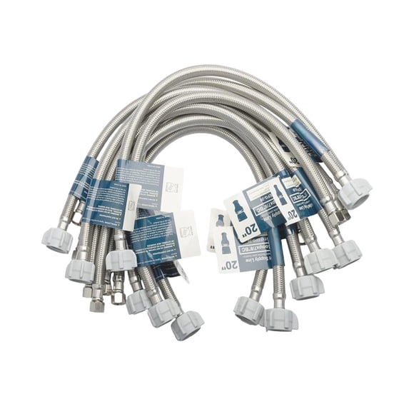 Krydros 20-Inch Stainless Steel Braided Toilet Water Supply Lines, 12-Pack Bulk Burst Proof Hose Kit (3/8" Compression x 7/8" Ballcock Thread)