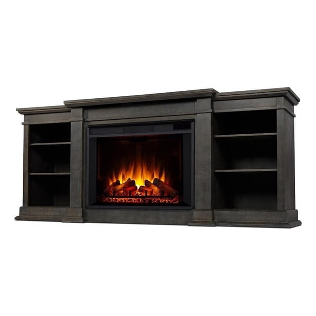 Pemberly Row Modern Wood Grand Electric Fireplace in Antique Gray