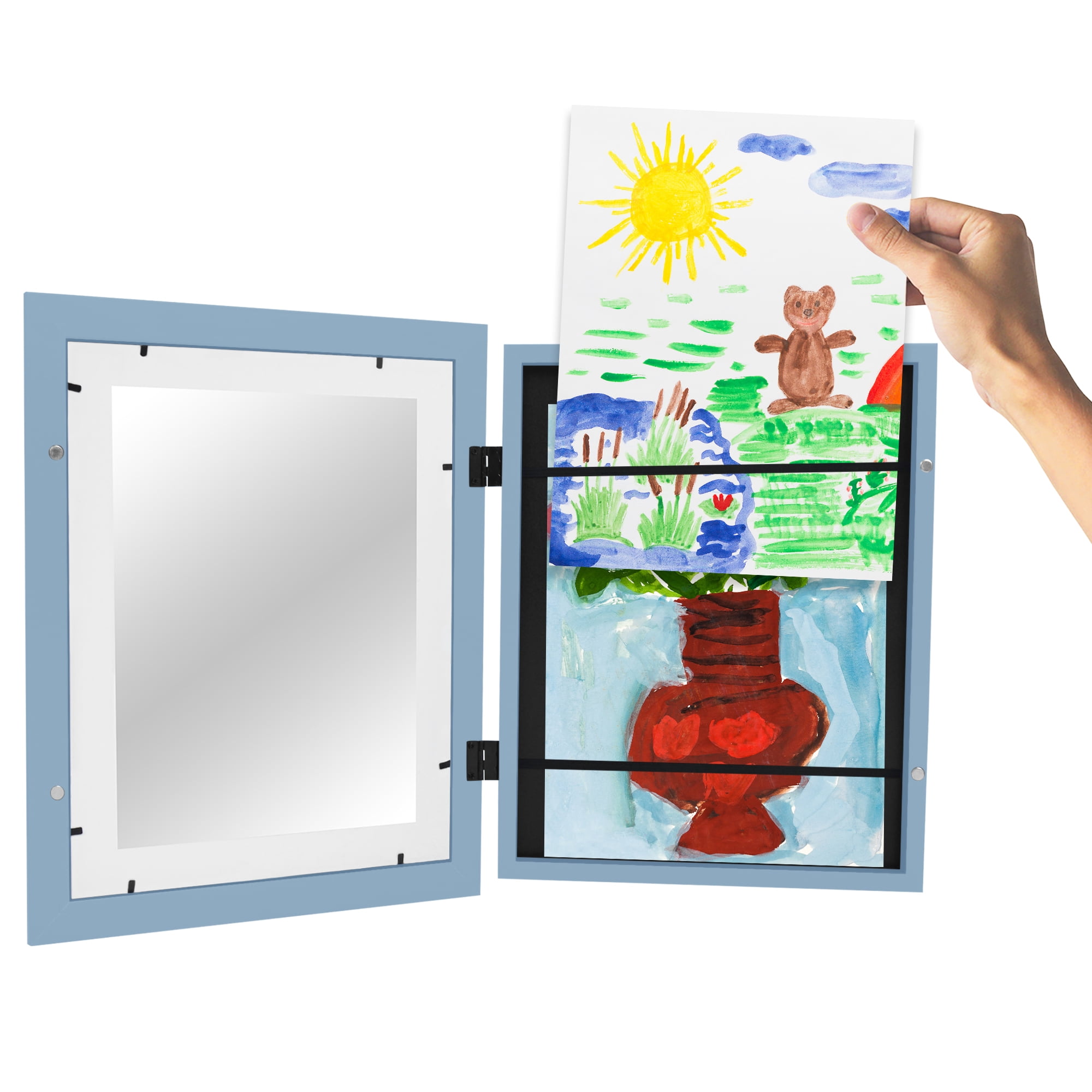 Americanflat 10x12.5 Kids Art Frame with 8.5x11 Mat Holds 100 Art Pieces Magnetic Letter Size Display - Baby Blue