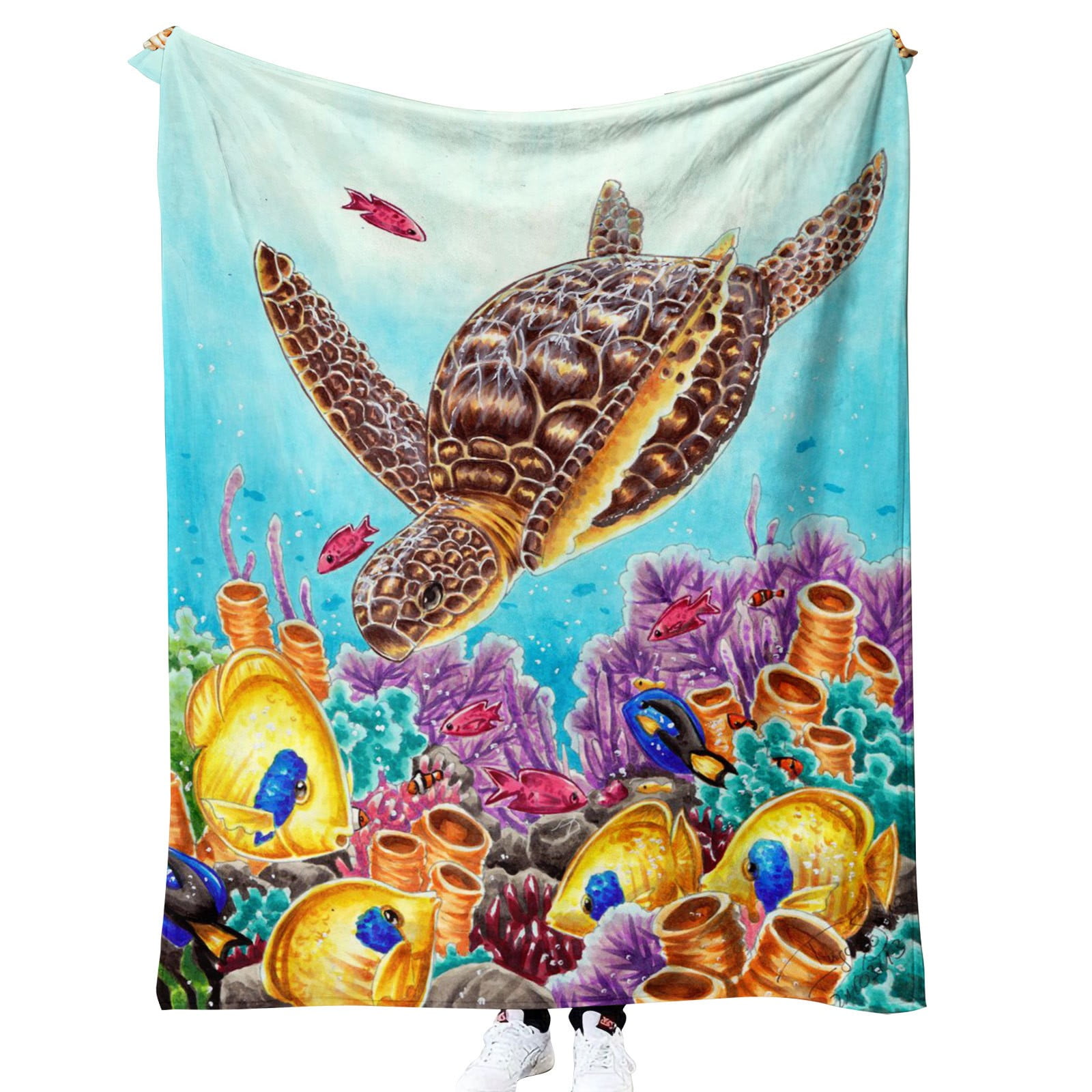 Clearance EQWLJWE Turtle Blanket Ocean Sea Turtle Throw Blanket Turtle Printed Flannel Fleece Blanket for Kids Plush Fuzzy Blanket for Sofa Bed Office