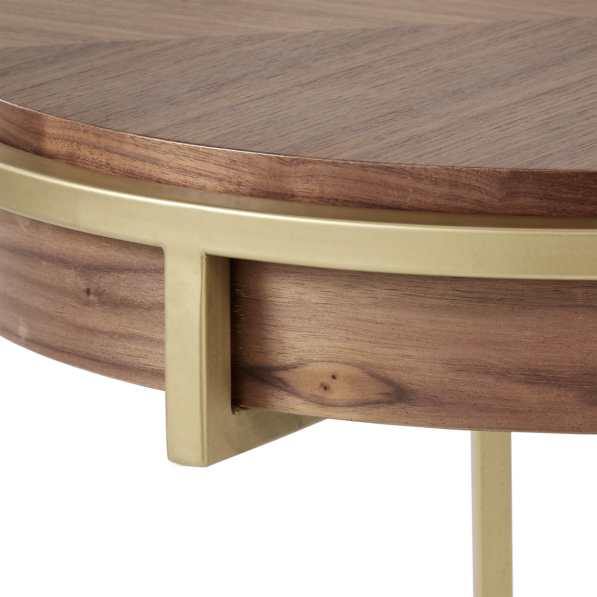 Weston Home Mako Wood and Metal Round End Table, Natural Finish, Gold Base
