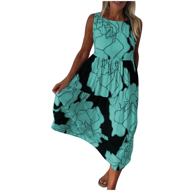 Birdeem Robes pour Femmes Mode Décontractée Confort Imprimé Fermeture Éclair Sans Manches Col Rond