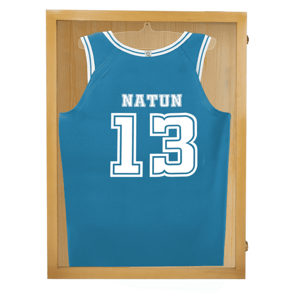 PENNZONI Jersey Frame Display Case, Acrylic Sports Jersey Frame Shadow box w/ Lock, Full Size, Golden Oak