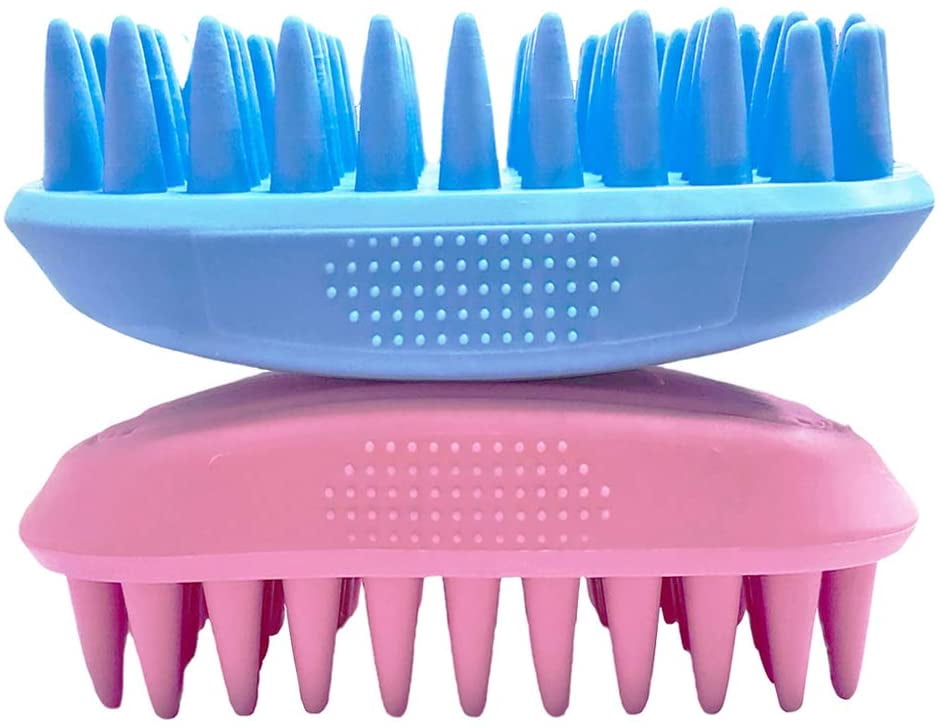Pet Silicone Shampoo Brush for Long & Short Hair, Pink ( New ), Medium Large Pets Dogs Cats, Silicone Shower Wash Curry Brush, Massage Comb
