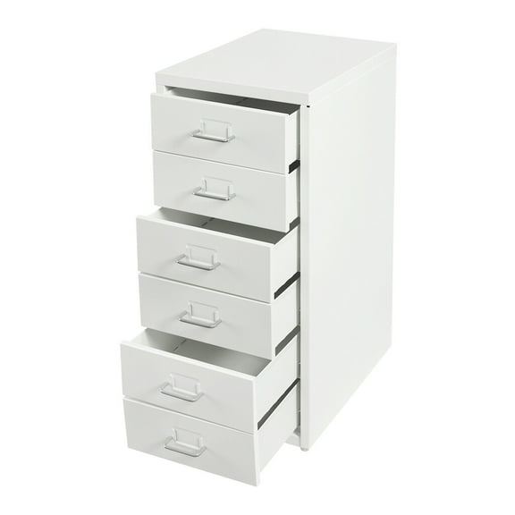 6 Drawer Vertical Rolling Office Drawers, Metal File Cabinet with 4 Wheels, Under Desk Cabinet with Tag Jacks, File Cabinet with Lock, File Cabinet Office Organization and Storage (White)