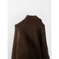 thumbnail image 6 of Women's Dark Brown V-Neck Cable Knit Sweater, Casual Long Sleeve Pullover, 6 of 8