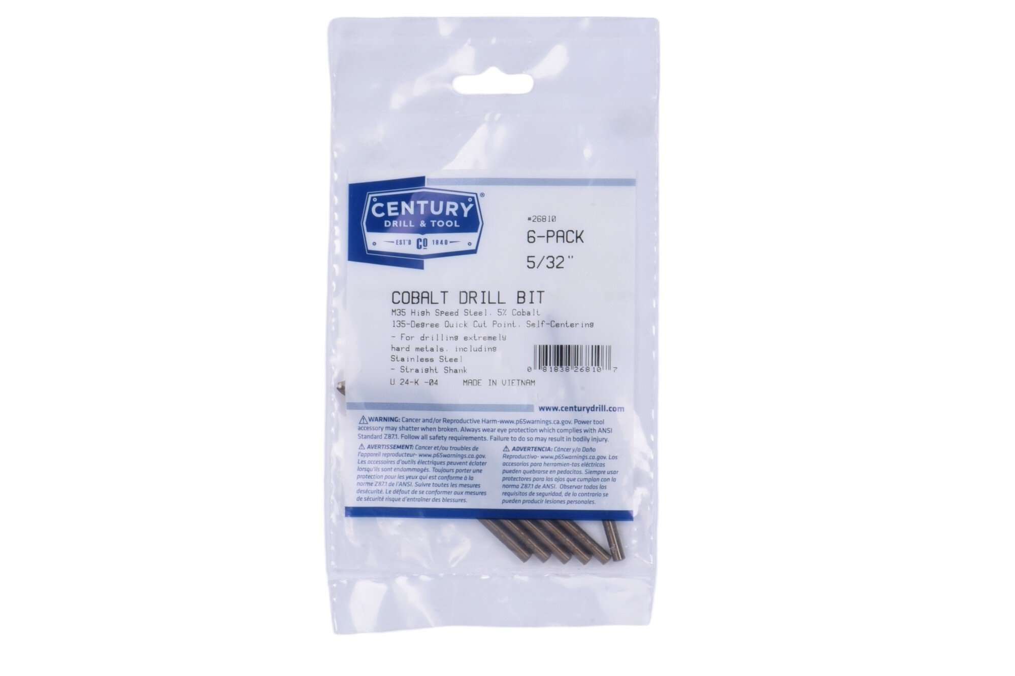 Century Drill & Tool, 26810, 5",Jobber Drill Bit,ProGrade, Cobalt Steel, High Speed Drill Bit Pack