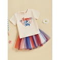thumbnail image 5 of Qmyliery Toddler Baby Girl 4th of July Outfit Letter Star Embroidered Short Sleeve Tops Red White Blue Tulle Skirt 2 Pcs Summer Set 6 12 18 24 Months 3 4 Years, 5 of 10