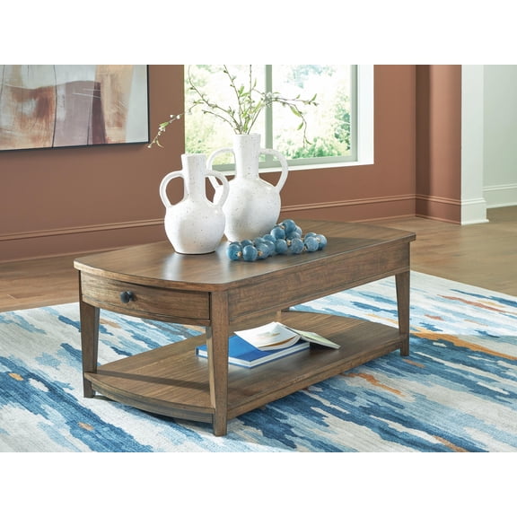 Signature Design by Ashley Burkbyer Rectangular Coffee Table with Storage Drawers and Shelf, Brown