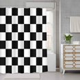 thumbnail image 2 of Black＆White Groovy Checkerboard Shower Curtain 70s Retro Abstract Geometric Psychedelic Wavy Aesthetic Bathroom Curtains, 2 of 6