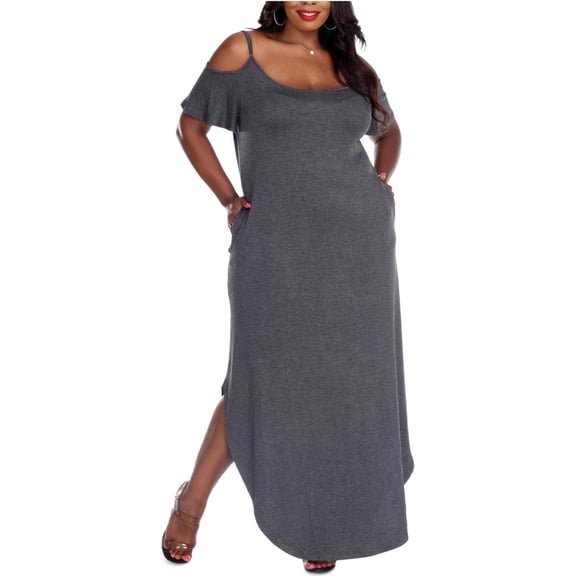 White Mark Womens Plus Lexi Jersey Cold Shoulder Maxi Dress