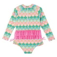 thumbnail image 2 of SILVERCELL 12M-5T Toddler Girls One-piece Swimsuits Rash Guards Kids Long Sleeve Ruffled Zipper Bathing Suit Beach Swimwear, 2 of 4