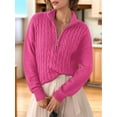 thumbnail image 4 of Women'S Sweaters Fall Winter Quarter Zip Casual Ribbed Cable Knit Pullover Bright Pink XXL, 4 of 8