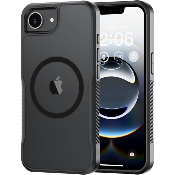for iPhone 16E Case, Compatible with MagSafe, Translucent Matte Shockproof Anti-Slip Anti-Fingerprint Pocket-Friendly Phone Case Cover - Black