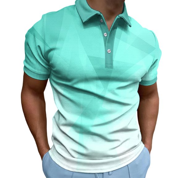 FRSASU Men's Geometic Gradient Polo Shirts Golf Shirts Short Sleeved Polo Shirts Collared Shirt Casual Vacation Wear Party Shirt Green