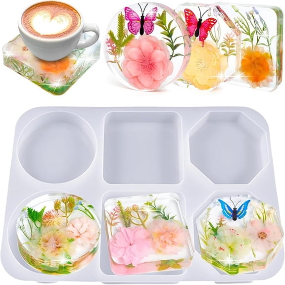 Flower Preservation DIY Art: Silicone Resin Molds Hexagon Heart and Square, 1-Set for Epoxy Casting