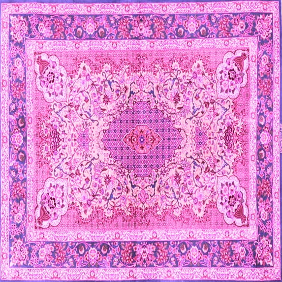 Ahgly Company Machine Washable Indoor Square Medallion Pink Traditional Area Rugs, 7' Square