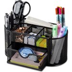 Mesh Desk Organizer Office Desk Organizer with Drawer, Metal 3 Compartments