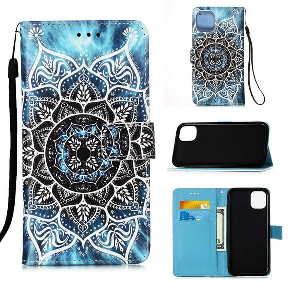 Mantto For iPhone 15 Plus Case, [ 5.4 inch ] PU Leather With Hand Strap Magnetic Closure Cute Pattern Painted Flip Wallet Card Stand Phone Case For Apple iPhone 15 Plus, Mandala
