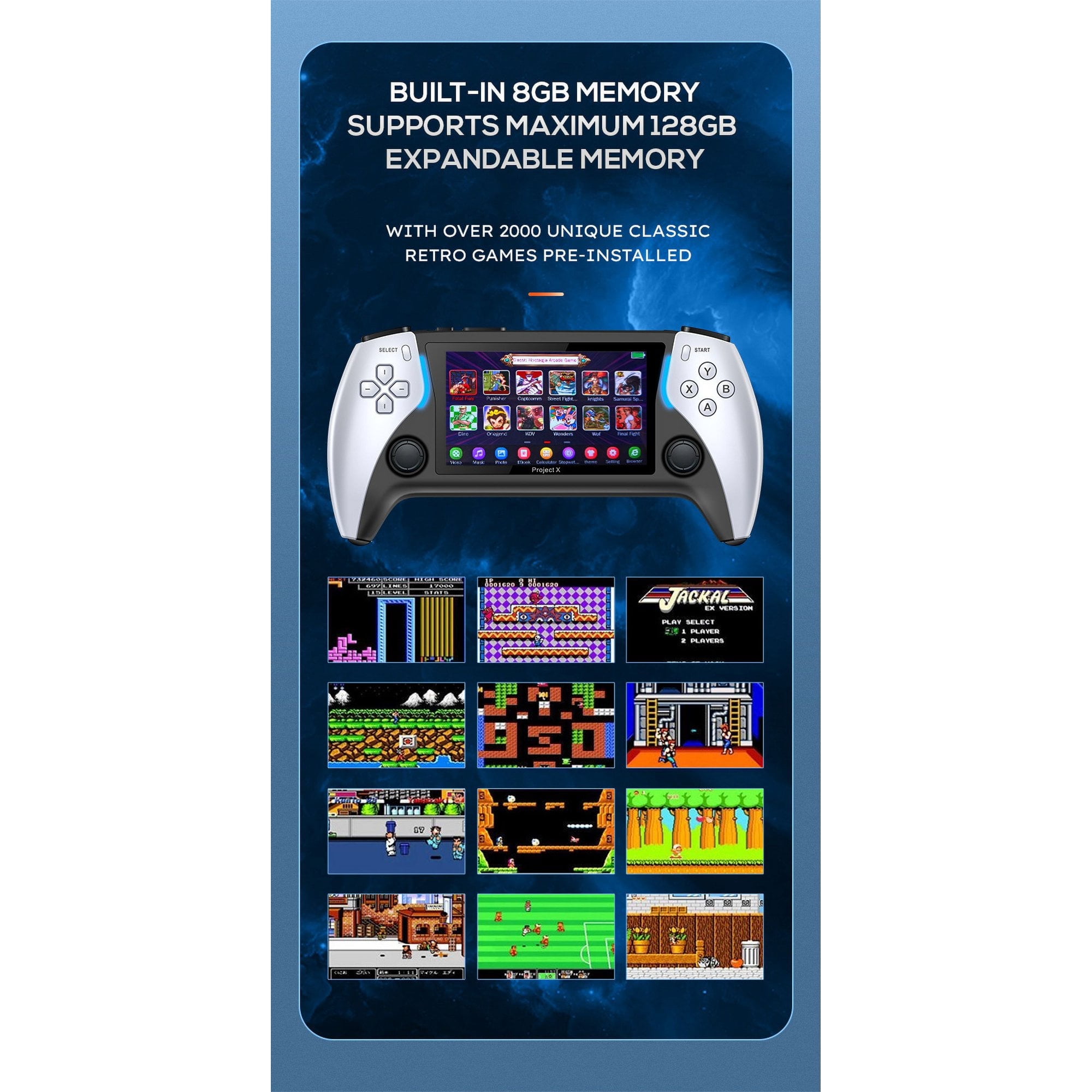Project X Pocket Gaming Console 4.3-inch High-definition Ips Screen The Console Portable Video Game Player HD Game Console Children's Gifts 64GB-1