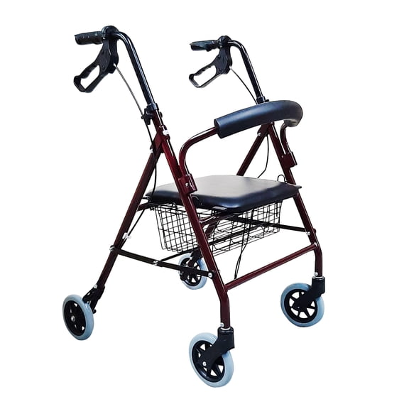 Andadera Rollator Magnimed 2 En 1 Silla y Andadera de Aluminio Color Vino Soporta hasta 110kg