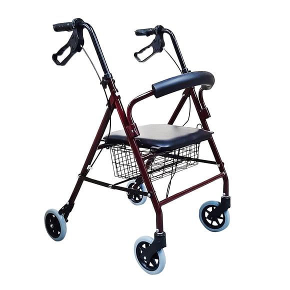 Andadera Rollator Magnimed 2 En 1 Silla y Andadera de Aluminio Color Vino Soporta hasta 110kg