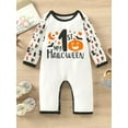 thumbnail image 2 of Seyurigaoka Baby Girls Boys Halloween Playsuits Letter Pumpkin Stars Moon Bat Cat Print Romper Tops Round Neck Long Sleeve Jumpsuit, 2 of 8