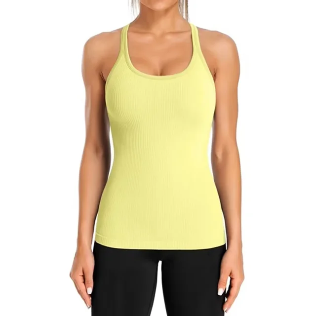 Charmo Women's Ribbed Camisole Workout Tank Tops with Built in Bra Basic Undershirt