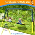 thumbnail image 3 of Swing Sets for Outside Backyard, Metal Toddler Swing with Heavy-Duty A-Frame, Outdoor Swing Stand with 1 Saucer Swing Seat & 1 Belt Swings Seat, 440LBS, Blue, 3 of 10