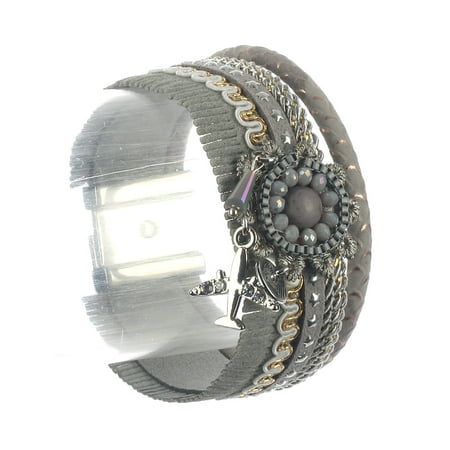 - AIRPLANE FAUX LEATHER FRINGED IRIDESCENT CHAIN BRACELET