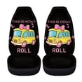 thumbnail image 5 of XYZCANDO 2 Pack Car Front Seat Covers for Interior Automotive Accessories Stretchy Breathable, Van Sedan SUV Car Seat Covers, Pink Bow Bus Print, 5 of 10