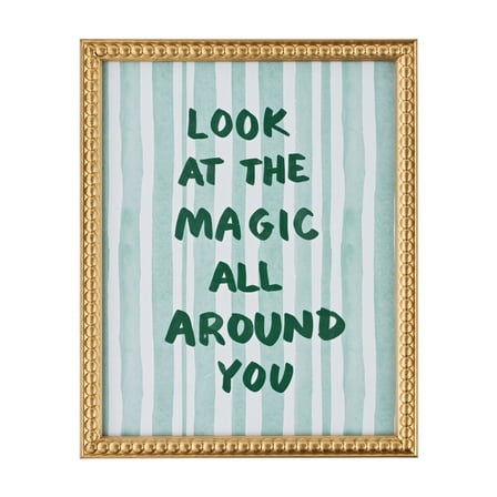 Beautiful "Look at the Magic All Around You" Inspirational Quote Beaded Golden Frame – 11x14 Rectangle Motivational Wall Art Decor for Bedroom, Hallway, Entryway, Office, Living Room