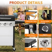 Segmart 3 Burner BBQ Propane Gas Grill, Stainless Steel 30,000 BTU Patio Garden Barbecue Grill with Folding Side Tables, Hanging Basket & Thermometer for Outdoor Cooking